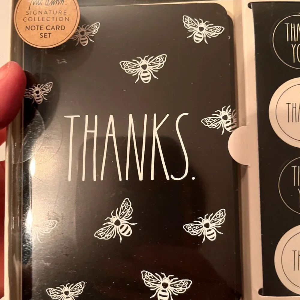 Thank You Cards with Bees by Rae Dunn (Note Card Set and‎ Stickers - new)